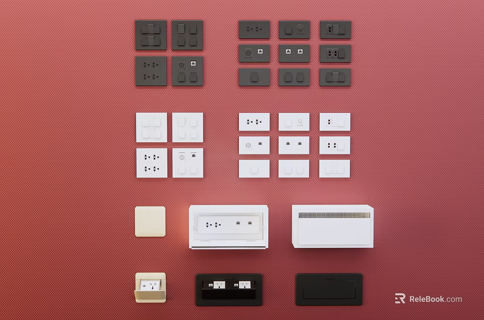 Black and White Switch Panels with Various Designs for Home Electrical Use 3d model 