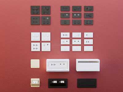 Black and White Switch Panels with Various Designs for Home Electrical Use 3d model