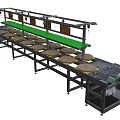 Automated Industrial Conveyor Production Line With Circular Trays Green Belt And Metal Frame