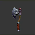 Decorative Battle Axe With Intricate Metal Head Wooden Handle And Red Wrapped Grip