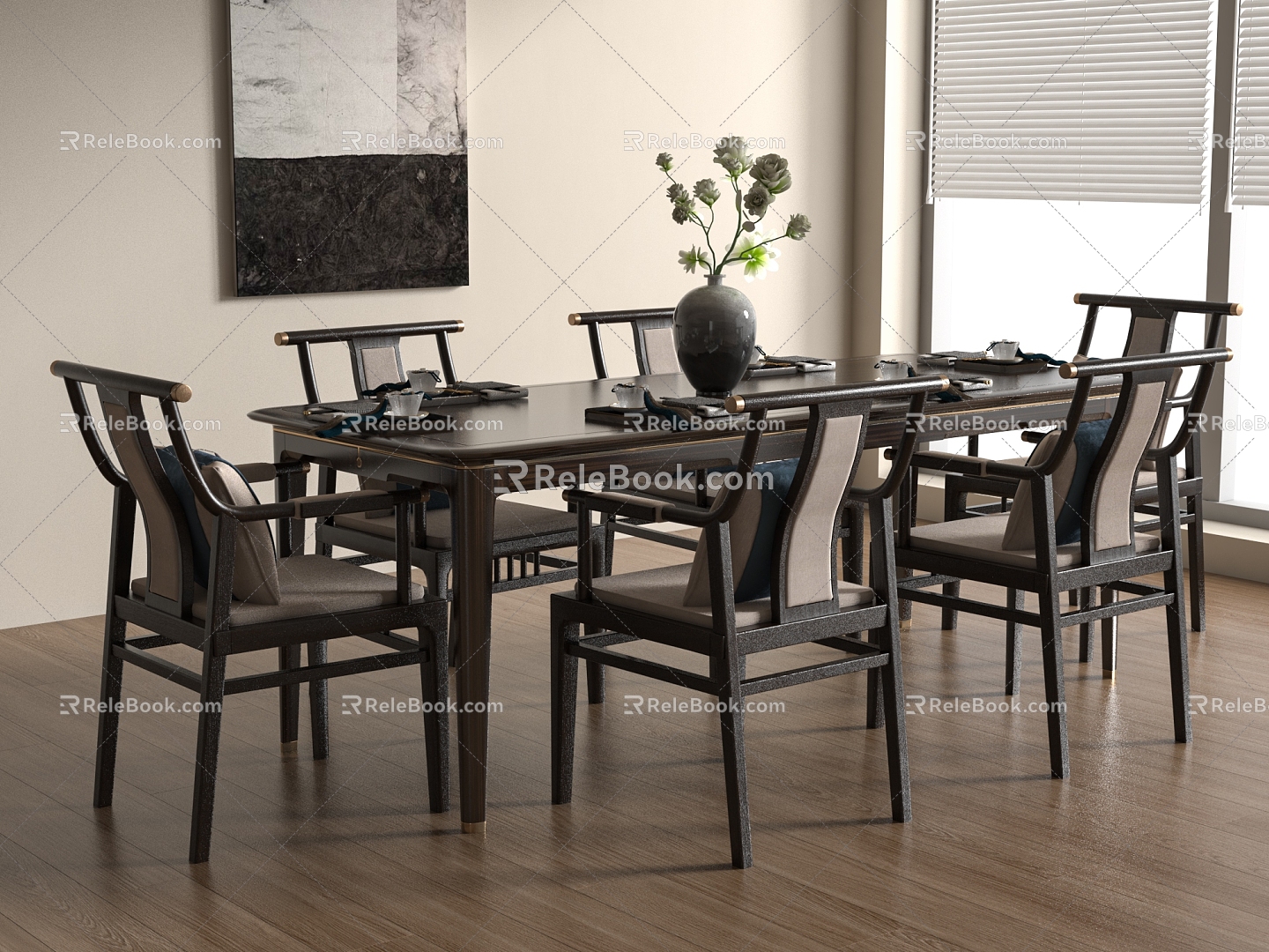 New Chinese Dining Table and Chair Combination 3d model