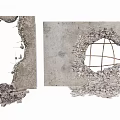 Damaged Concrete Wall With Cracks Holes Steel Bars And Debris Around