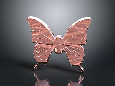 Rose Gold Butterfly Shaped Metallic Decorative Sculpture With Shiny Surface And Wing Patterns 3d model