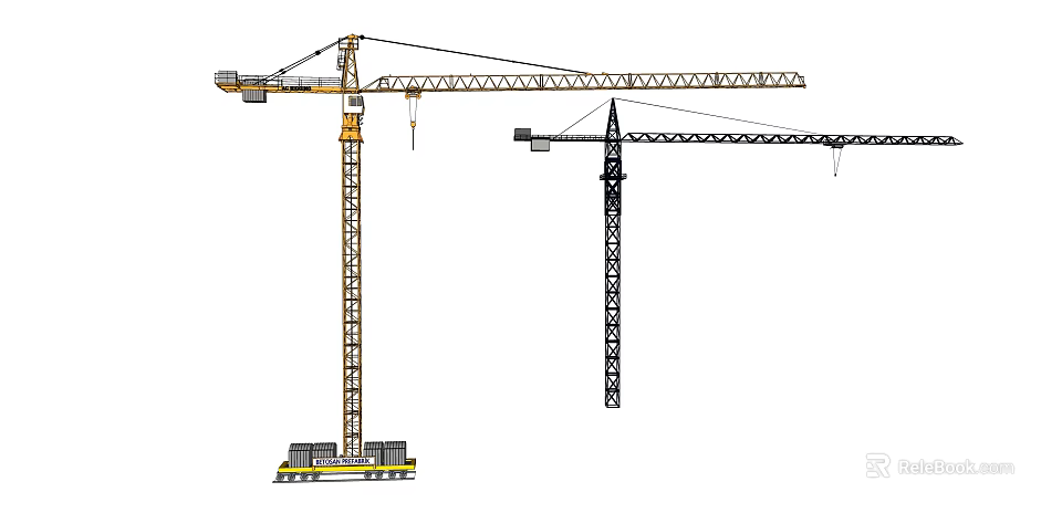 Dual Tower Cranes Essential Industrial Equipment With High Reach Lifting Capacity 3d model 