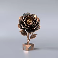 Artistic Bronze Rose Sculpture With Carved Leaves And Decorative Base