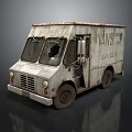 Old Rusty Van With Broken Window And Vans Text On Side 3d model