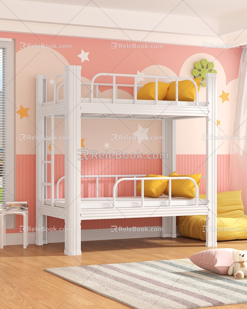 Iron Bed Apartment Double Iron Frame Bed Staff Dormitory Kindergarten Bed Student Dormitory Profile Bed 3d model