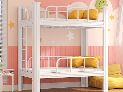 Iron Bed Apartment Double Iron Frame Bed Staff Dormitory Kindergarten Bed Student Dormitory Profile Bed 3d model