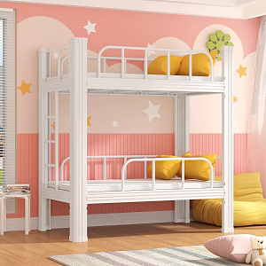 Iron Bed Apartment Double Iron Frame Bed Staff Dormitory Kindergarten Bed Student Dormitory Profile Bed 3d model