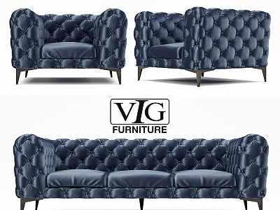 VIG Furniture Tufted Blue Sofa And Armchair Modern Elegant Upholstered Design 3d model