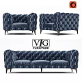 VIG Furniture Tufted Blue Sofa And Armchair Modern Elegant Upholstered Design
