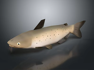 3D Rendered Brown Spotted Fish With Whiskers On Gray Background 3d model