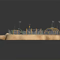 Military Camp With Tents Off Road Vehicle Soldier Figures Lighting Poles On Sand Terrain