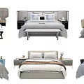 Various Modern Double Bed Designs With Bedside Tables Pillows And Bedding 3d model