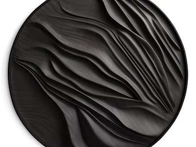 Modern Round Black Wall Decor with Wavy Textured Surface for Home Interior 3d model