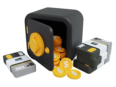 Smart Machine Safe Containing Gold Coins and Cash Stacks Inside 3d model
