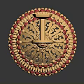 Golden Decorative Household Item With Red Gemstones And Intricate Carved Design