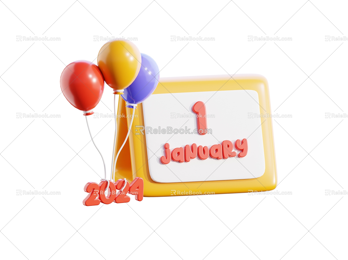 2024 Calendar Balloon Desk Calendar Cartoon Balloon 3d model