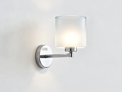 Modern Wall Sconce With Metal Bracket And Glass Shade Mounted On White Wall Illuminated 3d model