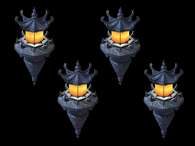 Traditional Outdoor Lantern Lights With Conical Stone Base And Illuminated Glow 3d model