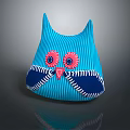 Owl Shaped Blue Striped Pillow With Pink Eyes And Stitched Details