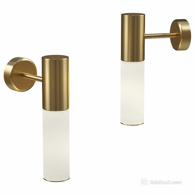 Sleek Modern Gold Metal Wall Lamps with White Frosted Glass Shades Minimalist Design 3d model 