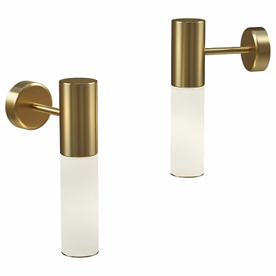 Sleek Modern Gold Metal Wall Lamps with White Frosted Glass Shades Minimalist Design 3d model