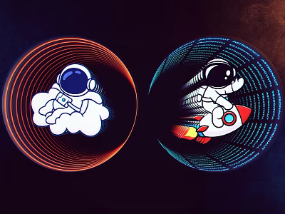 Innovative Commercial Equipment With Astronaut Rocket Cloud And Spiral Circular Design 3d model