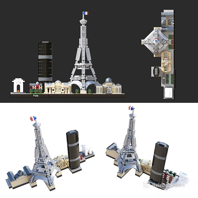 Famous Paris Landmarks Building Block Models Including Eiffel Tower And Triumph Arch 3d model 