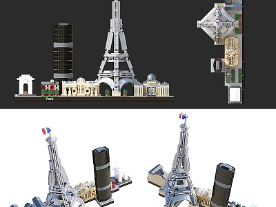Famous Paris Landmarks Building Block Models Including Eiffel Tower And Triumph Arch 3d model