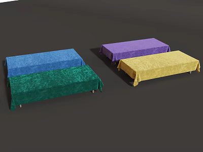 Colorful Rectangular Benches With Blue Green Purple Yellow Fabric Covers On Dark Background 3d model