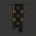 Industrial Power Generator Container With Four Circular Vents And Yellow Accents