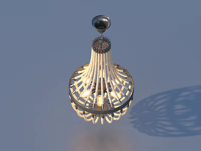 Modern Decorative Chandelier With Metal Frame And Striped Structure Casting Light Shadow 3d model