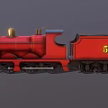Red Vintage Steam Train With Golden Chimney Black Details And Number 5