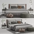 Modern Double Bed Setup With Bedside Tables Pillows Ottoman And Decorative Items 3d model