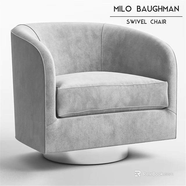 Gray Upholstered Accent Chair With Curved Arms Round Swivel Base And Seat Stitching 3d model 