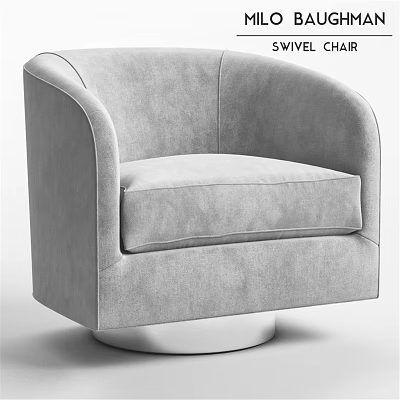 Gray Upholstered Accent Chair With Curved Arms Round Swivel Base And Seat Stitching 3d model