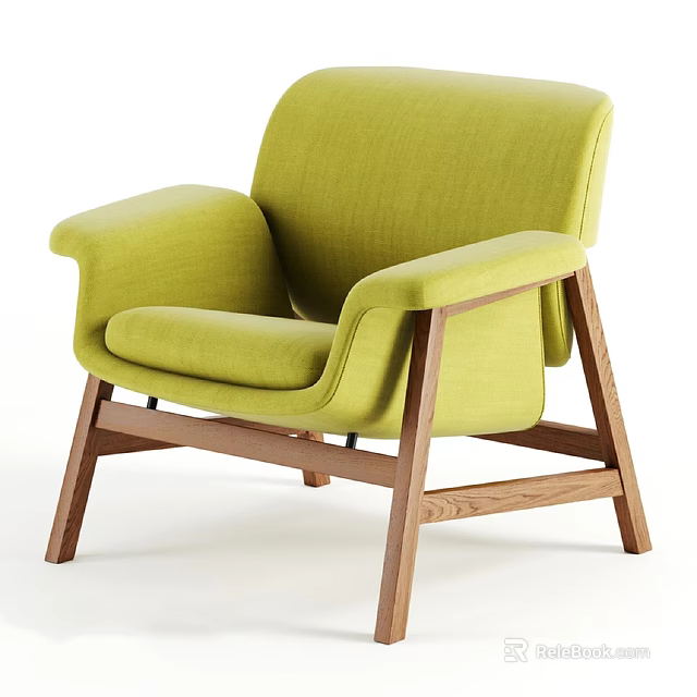 Green Fabric Leisure Chair With Modern Wooden Frame For Comfortable Seating 3d model 