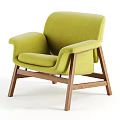 Green Fabric Leisure Chair With Modern Wooden Frame For Comfortable Seating