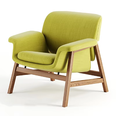 Green Fabric Leisure Chair With Modern Wooden Frame For Comfortable Seating 3d model