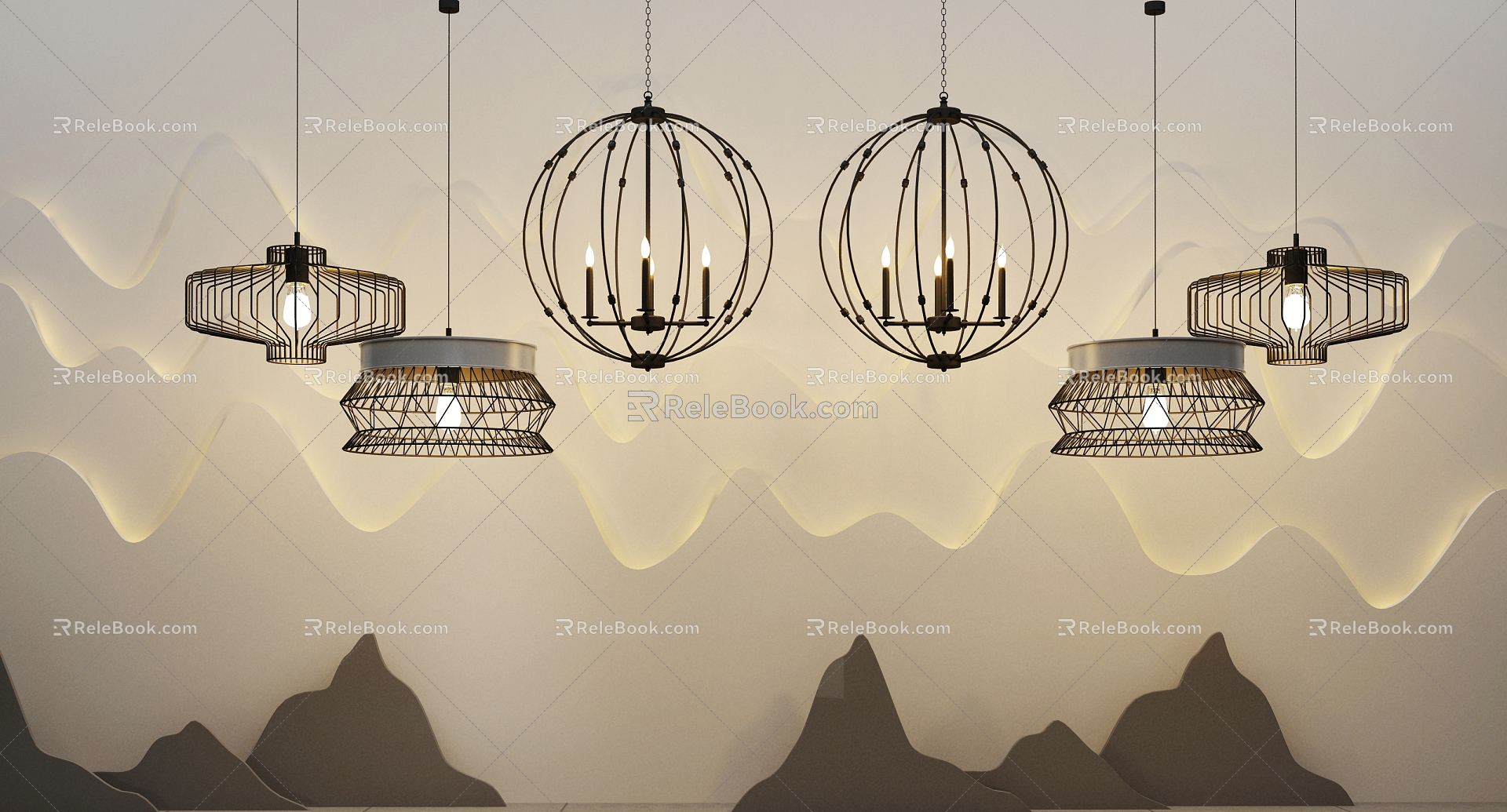 New Chinese Chandelier Combination 3d model