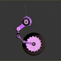 3D Modeled Game And Movie Mechanical Character With Pink Black Large Wheel And Glowing Details