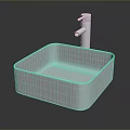 White Square Ceramic Sink With Modern Silver Faucet On Black Background