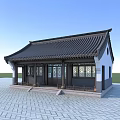 Traditional Chinese Ancient Building with Tiled Roof Carved Windows and White Walls