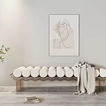 Modern Public Chair With Circular Design Blanket Books And Wall Painting In Interior