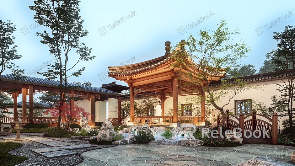 New Chinese Courtyard Courtyard Landscape model