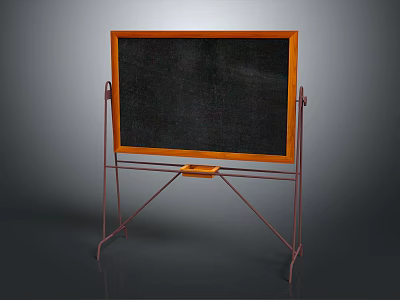 Blackboard With Orange Frame And Metal Stand Featuring Small Tray 3d model