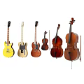 Diverse Musical Instruments Collection Featuring Guitars Violins And Cellos