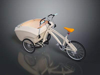 Modern Bicycle With Beige Trailer Orange Seat And Comfortable Design 3d model
