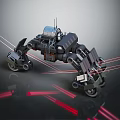 Black Mechanical Robotic Machine With Multiple Legs And Red Laser Beams 3d model
